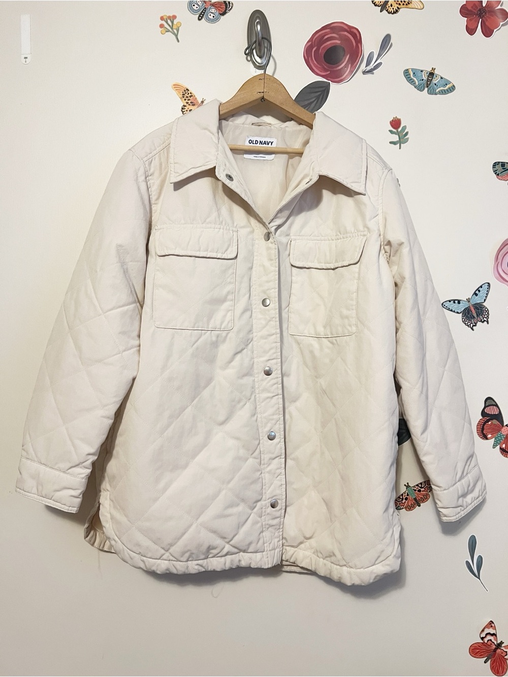 Old Navy Cream Quilted Snap-Front Jacket L